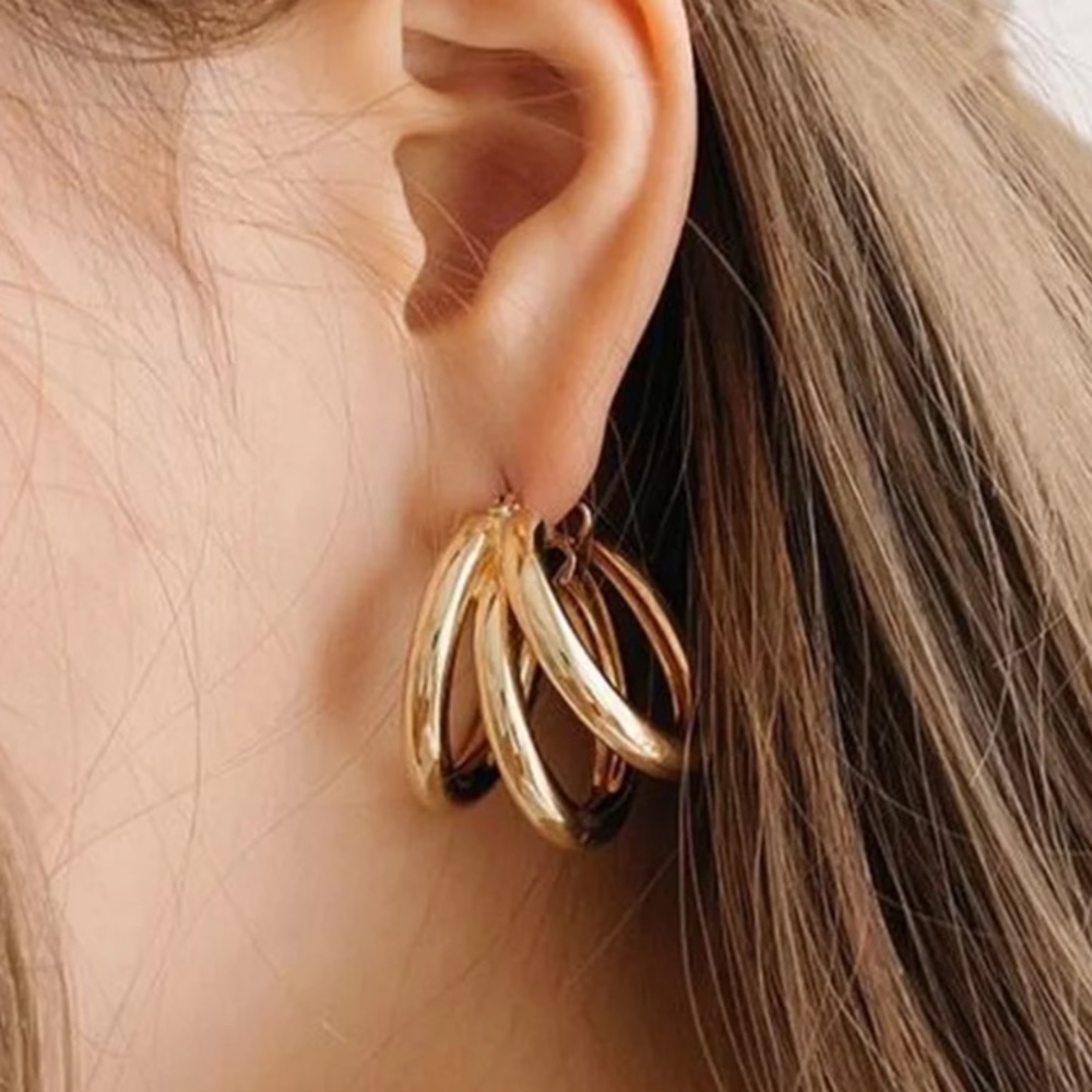 NWOT 18K gold plated triple earrings - Picture 2 of 3